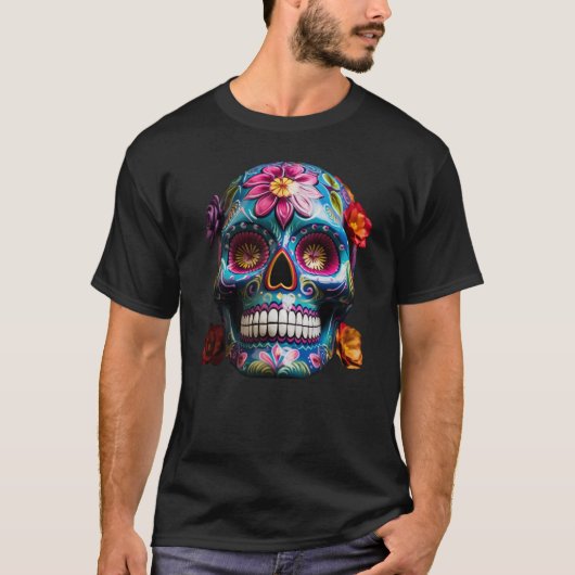 ヒスパニックヘリテージ ハロウィーン スカル Tシャツ (正面)