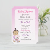 ヒスパニックベビーガールとテディベアのベビー 招待状 (スタンド正面)