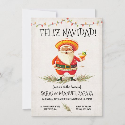 ヒスパニックメキシコサンタクロースFeliz Navidadパーティー 招待状 (正面)