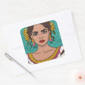 ヒスパニック伝統フローラ手描き女性 スクエアシール (封筒)