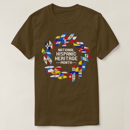 ヒスパニック伝統月すべてのラティーノ国国旗 Tシャツ (デザイン正面)