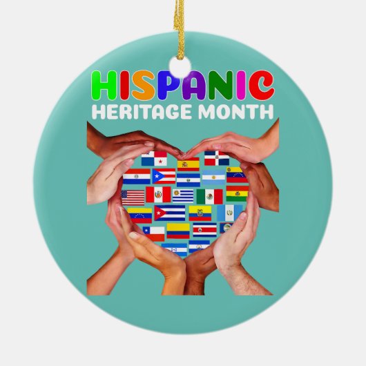 ヒスパニック伝統月すべての国ハート手 セラミックオーナメント (裏面)