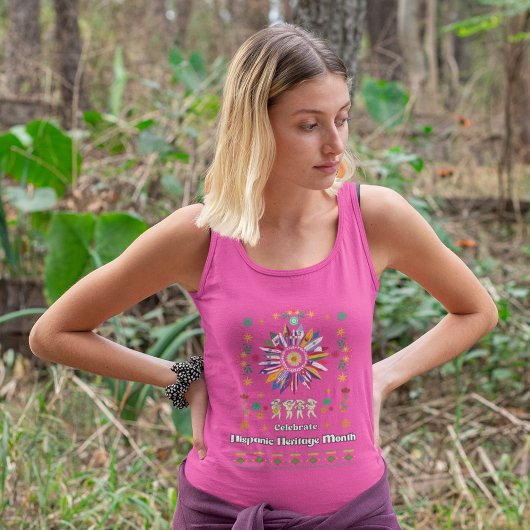 ヒスパニック伝統月ラティーノフラッグスサンフラワーデ タンクトップ