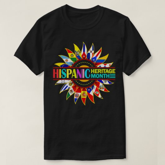 ヒスパニック伝統月ラティーノ国フラッグスサン Tシャツ (デザイン正面)