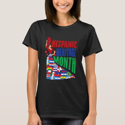 ヒスパニック伝統月踊り女性ラテンアメリカ Tシャツ (正面)