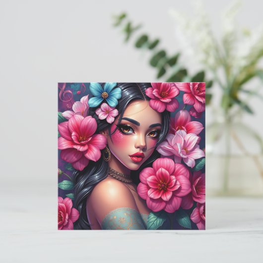 ヒスパニック系の美しいアニメ女性 カード (スタンド正面)