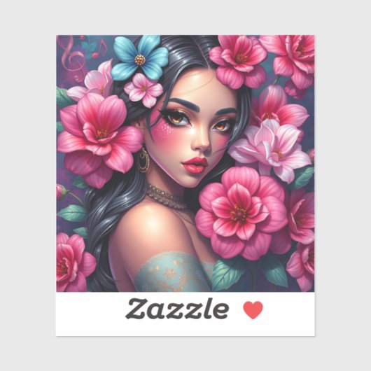 ヒスパニック系の美しいアニメ女性 シール (シート)