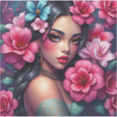 ヒスパニック系の美しいアニメ女性 シール (正面)