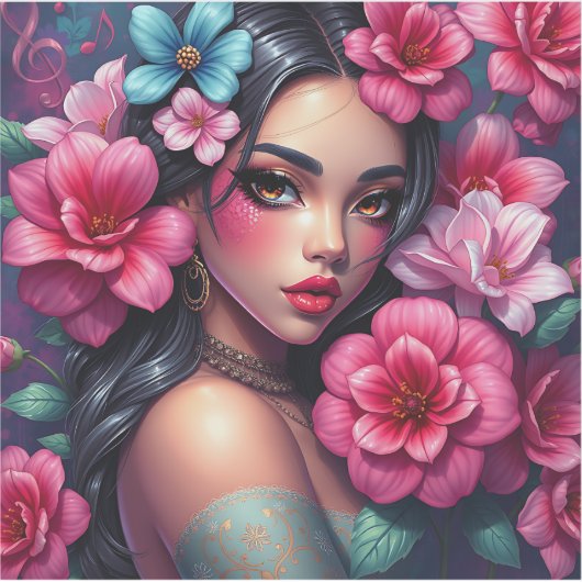 ヒスパニック系の美しいアニメ女性 シール (正面)