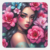 ヒスパニック系の美しいアニメ女性 スクエアシール (正面)