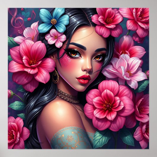 ヒスパニック系の美しいアニメ女性 ポスター (正面)