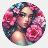 ヒスパニック系の美しいアニメ女性 ラウンドシール (正面)