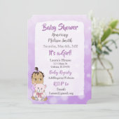 ヒスパニック系の赤ちゃんの女の子とテディベア 赤ちゃんの発表会 招待状 (スタンド正面)