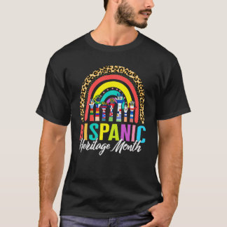 ヒスパニック系アメリカ人の文化遺産月間 ヒョウ柄 レインボー W Tシャツ