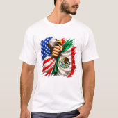 ヒスパニック系アメリカ人の遺産月間 アメリカ メキシコ フラッグ Tシャツ (正面)