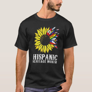 ヒスパニック+ハート+ひまわり+ラテンアメリカの国旗 Tシャツ