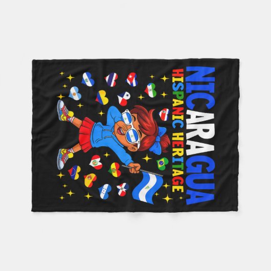 ヒスパニック・ヘリテージ・ムーン ニカラグア国旗 ニカラグア人 フリースブランケット (正面(横))