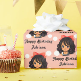 ヒスパニパーソナライズされたックガール誕生日 ラッピングペーパー