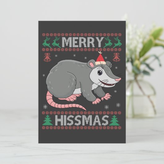 ヒスマメリース醜いおもしろいクリスマスセーターOpossumギフト 案内状 (スタンド正面)