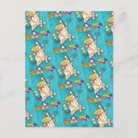 ヒス＆フィッツのネコが誕生日スーツでケーキとろうそく ポストカード (正面)