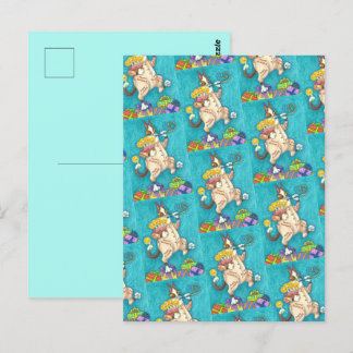 ヒス＆フィッツのネコが誕生日スーツでケーキとキャンドルを飾る ポストカード