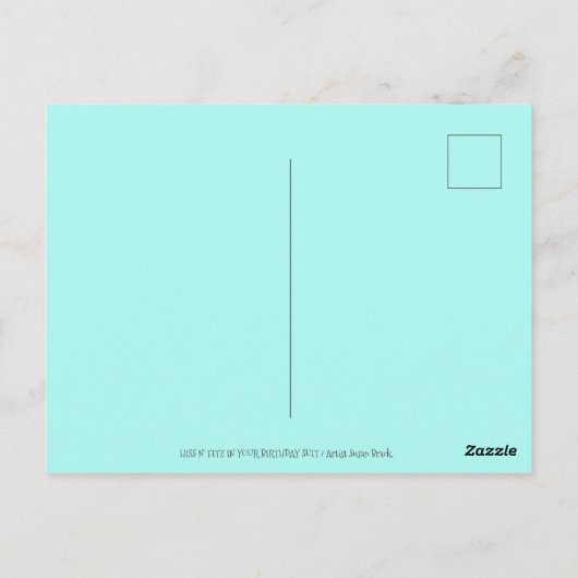 ヒス＆フィッツのネコが誕生日スーツでケーキとキャンドル ポストカード (裏面)