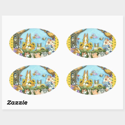 ヒス・n・フィッツの猫と友人の不気味おもしろいさ 楕円形シール (シート)