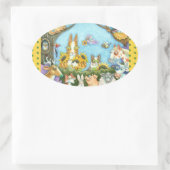 ヒス・n・フィッツの猫と友人の不気味おもしろいさ 楕円形シール (バッグ)