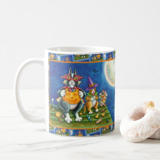 ヒスN'フィッツ猫、トリックまたは面白いハロウィーンを扱う コーヒーマグカップ (ドーナツ)