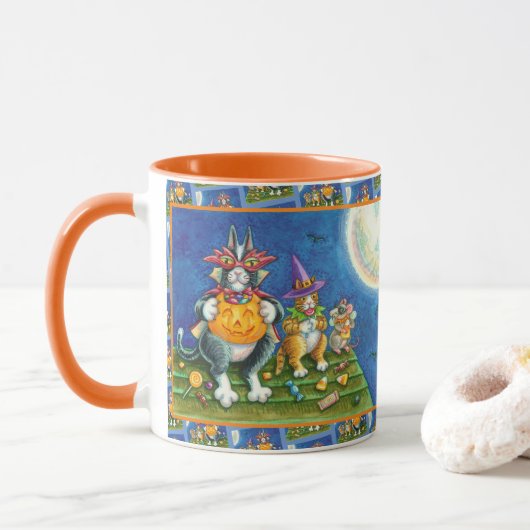 ヒスN'フィッツ猫、トリックまたは面白いハロウィーンを扱う マグカップ (ドーナツ)