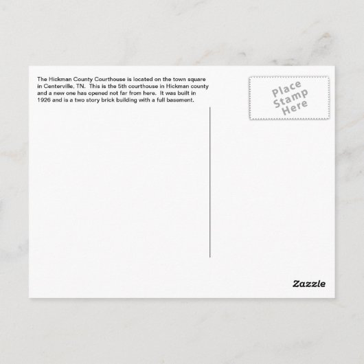 ヒックマンカウンティコートハウスセンタービル， TN ポストカード (裏面)