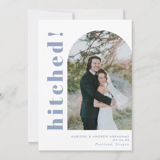 ヒッチドアーチフォトダスティブルー結婚ズの駆け落ち 案内状 (正面)