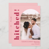 ヒッチドアーチフォトピンク結婚クの駆け落ち 案内状 (正面/裏面)