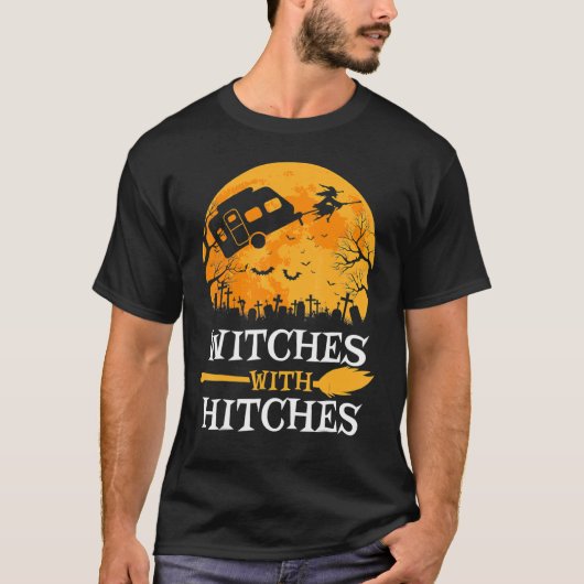 ヒッチハロウィンブルムスティック付き魔女1 Tシャツ (正面)
