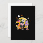 ヒッチハロウィーン2020ピンクのフラミンゴを持つ魔女 招待状 (正面/裏面)