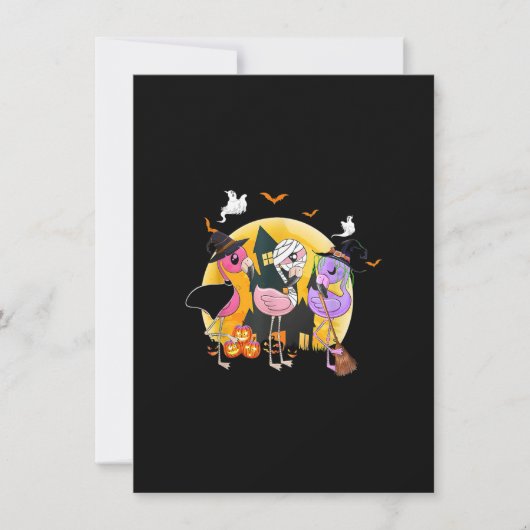 ヒッチハロウィーン2020ピンクのフラミンゴを持つ魔女 招待状 (正面)
