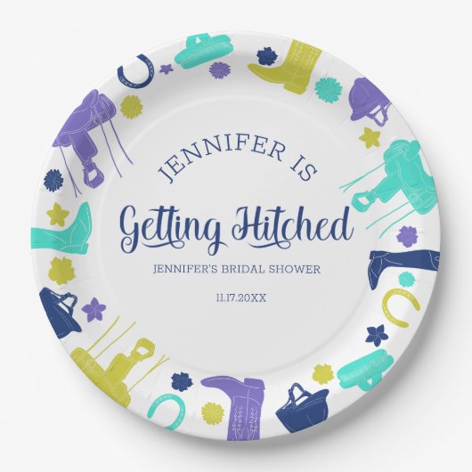 ヒッチングおもしろい馬術ブライダルシャワー ペーパープレート (正面)