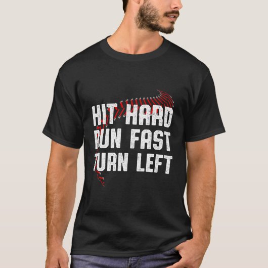 ヒット走懸命早回転離れ野球選手スポーツ Tシャツ (正面)