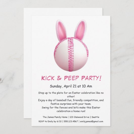 ヒット&ピープパーティー – イースター野球招待状 招待状 (正面/裏面)