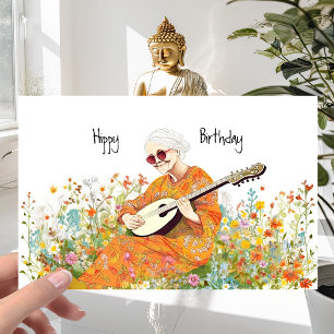 ヒッパイガール60sレトロフラワーパワー – おもしろい誕生日 カード