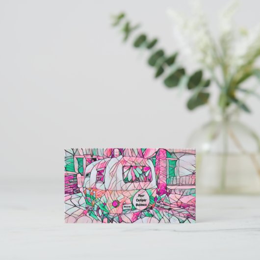 ヒッパイキャンパーピンクグリーングランピング 名刺 (スタンド正面)