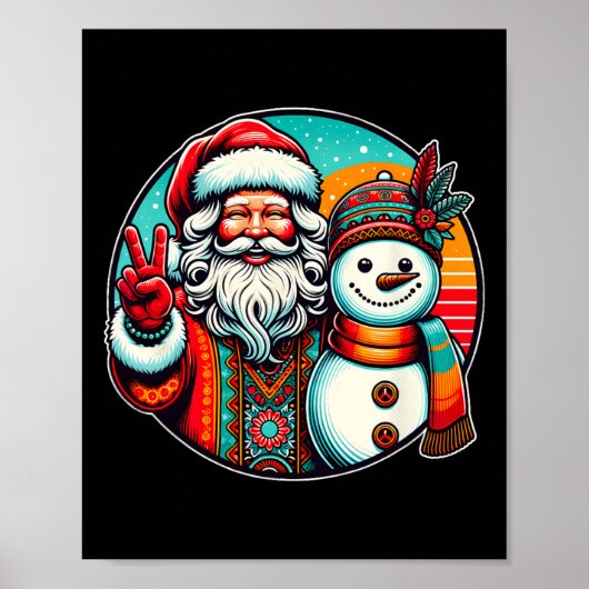 ヒッパイサンタレトロ雪だるまボヘミアンクリスマス ポスター (正面)