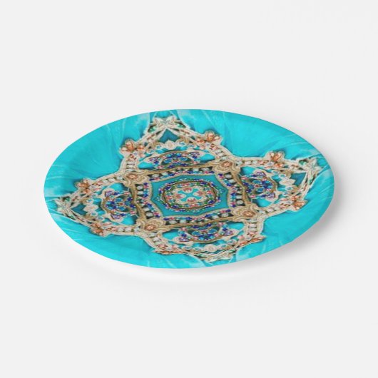 ヒッパイジプシーエスニックターコイズアクアブルーボヘミア ペーパープレート (アングル)