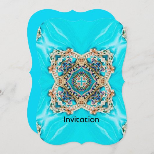 ヒッパイジプシーエスニックターコイズアクアブルーボヘミア 招待状 (正面/裏面)