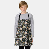 ヒッパイハロウィーンスカルと花のパターン エプロン (着用した状態)
