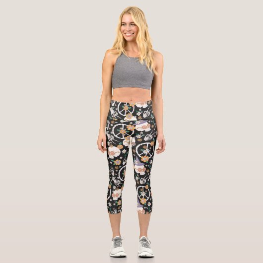 ヒッパイハロウィーンスカルと花のパターン カプリレギンス (正面)