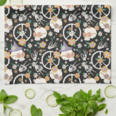 ヒッパイハロウィーンスカルと花のパターン キッチンタオル (折り畳み)