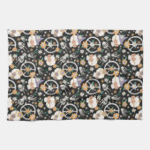 ヒッパイハロウィーンスカルと花のパターン キッチンタオル (横)