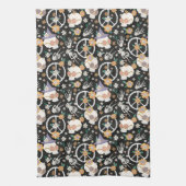 ヒッパイハロウィーンスカルと花のパターン キッチンタオル (縦)