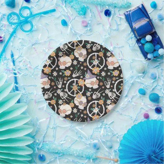 ヒッパイハロウィーンスカルと花のパターン ペーパープレート (パーティー)